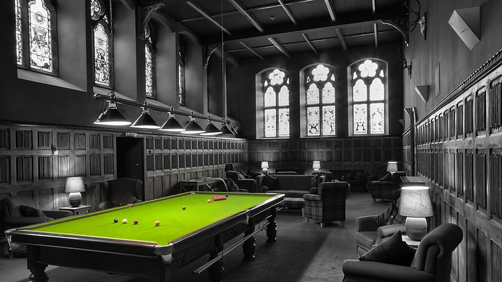 pool table, room, window, interior, indoors, architecture, sport, HD wallpaper