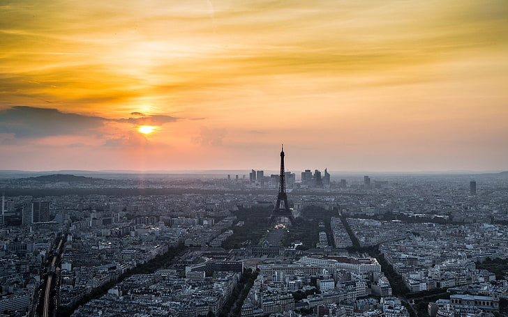 aerial photography of Eiffel tower, Paris, building exterior, HD wallpaper