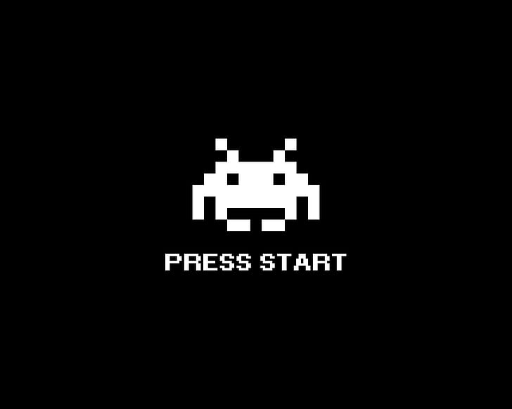 Space Invaders Black BW 8-Bit HD, video games
