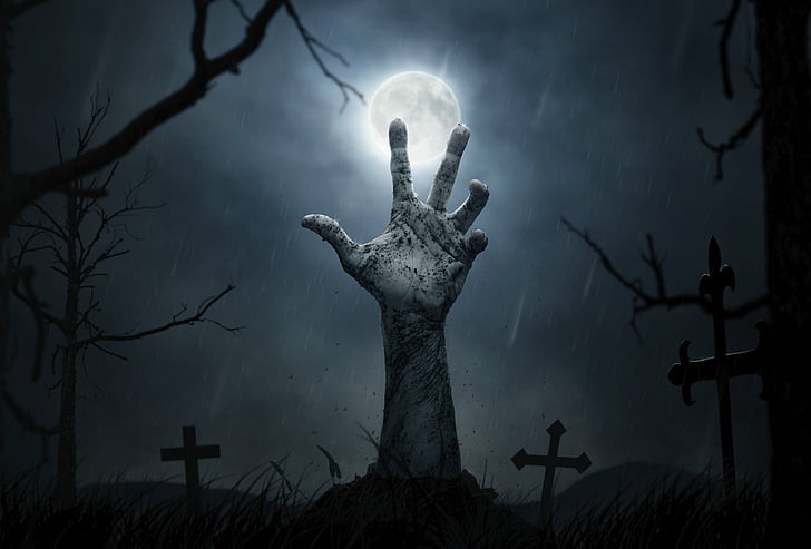 Dark, Hand, Cross, Dirt, Grave, Moon, Tombstone, cemetery, spirituality, HD wallpaper