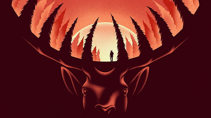 deer, hunter, trees, movie poster, movies, Moon, nature, animals