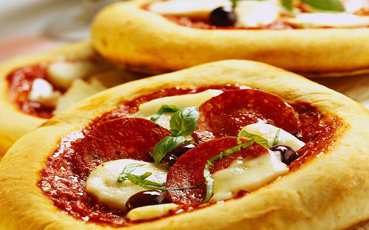 food, pizza, salami, olives, HD wallpaper