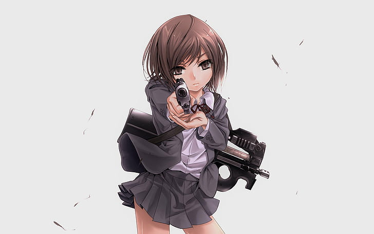 1920x1200 px FN P90 gun Gunslinger Girl Henrietta Machine Gun Skirt weapon White Background Video Games Soul Calibur HD Art