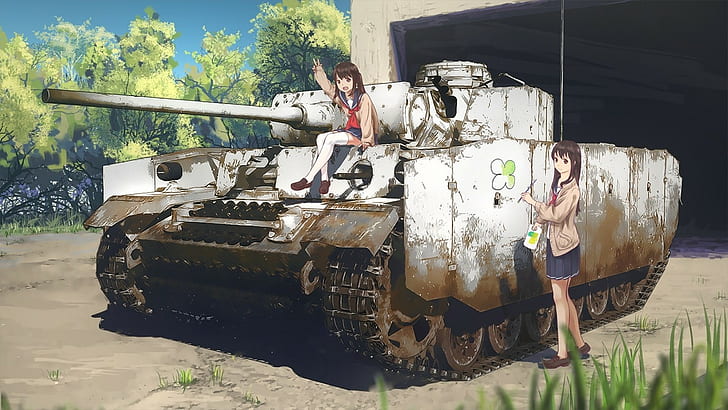 Wallpaper ID: 150512 / Girls und Panzer, Reizei Mako, panzer IV, sheep,  anime girls, tank, simple background free download