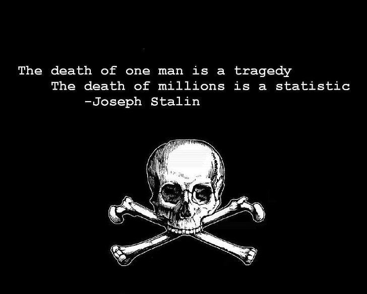 white text on black background, Misc, Quote, Joseph Stalin, Skull