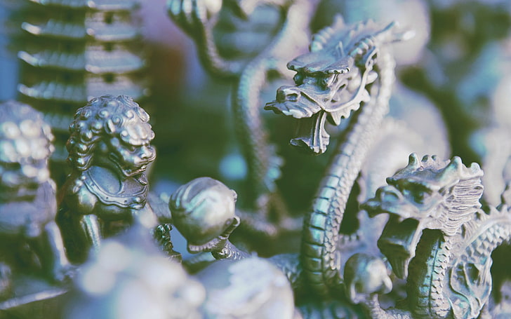 green and white floral ceramic vase, dragon, China, selective focus, HD wallpaper