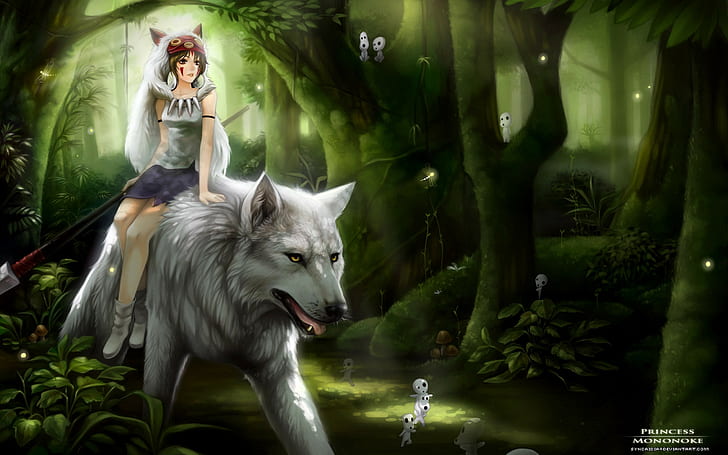 anime, Princess Mononoke, anime girls, wolf, HD wallpaper