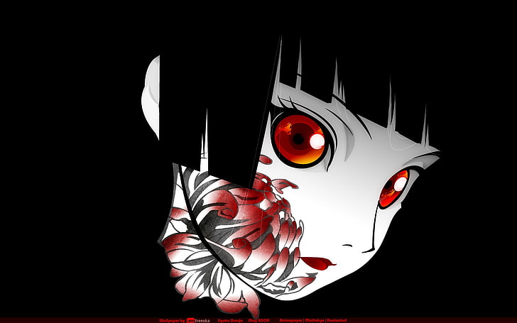 Enma Ai, anime girls, Jigoku Shoujo, simple background, red eyes, HD wallpaper
