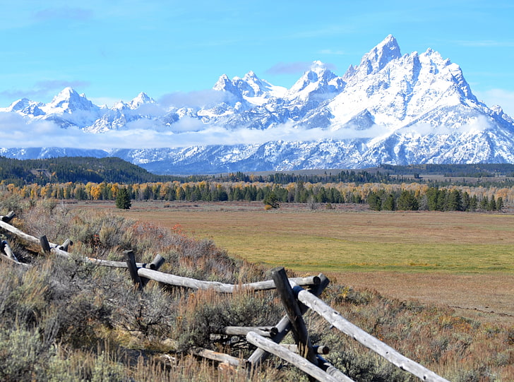 Teton Range, United States, Wyoming, Landscape, Autumn, Fence, HD wallpaper
