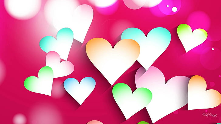 Shadow Of Hearts, colorful, valentines day, collage, cute, shadows, HD wallpaper