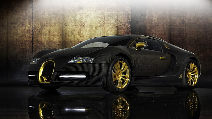 black coupe, Bugatti Veyron, car, transportation, mode of transportation, HD wallpaper
