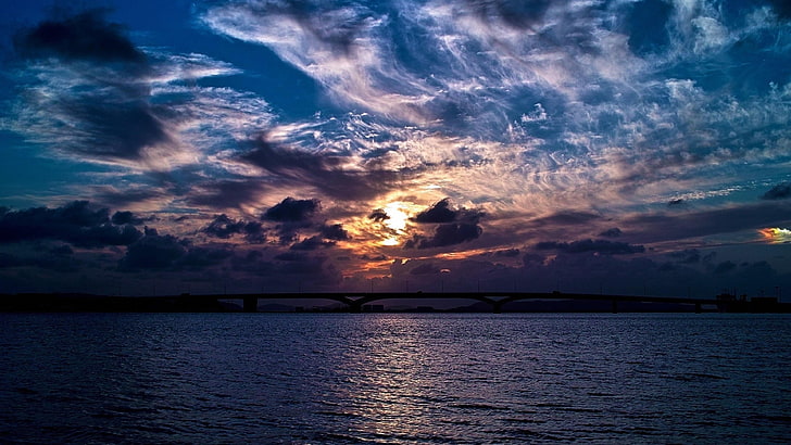 dark sunset, sky, cloud, darkness, cloud - sky, water, scenics - nature, HD wallpaper