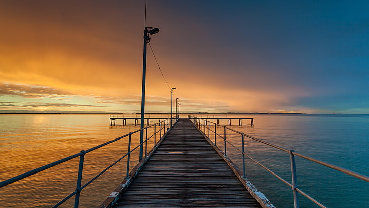 australia, kwinana beach, horizon, water, sky, pier, calm, fishing pier, HD wallpaper