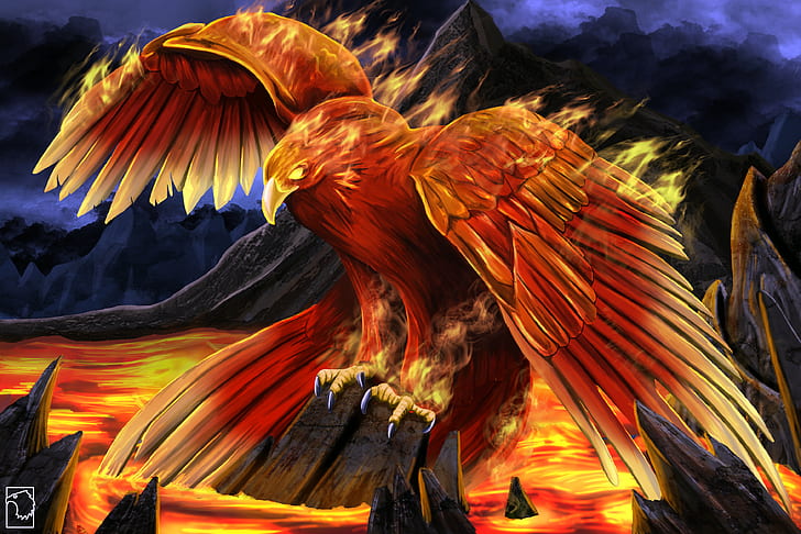 Fantasy Animals, Phoenix, Artistic, Bird, Fire, HD wallpaper
