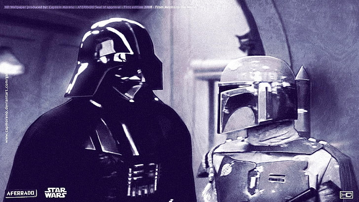 Star Wars Darth Vader and Boba Fett grayscale photo, movies, Star Wars: Episode V - The Empire Strikes Back