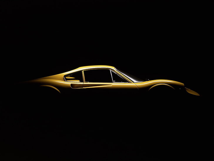 yellow coupe, muscle cars, Mitchell Feinberg, studio shot, black background