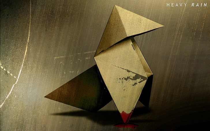 brown boat illustration, heavy rain, video game, crane, origami