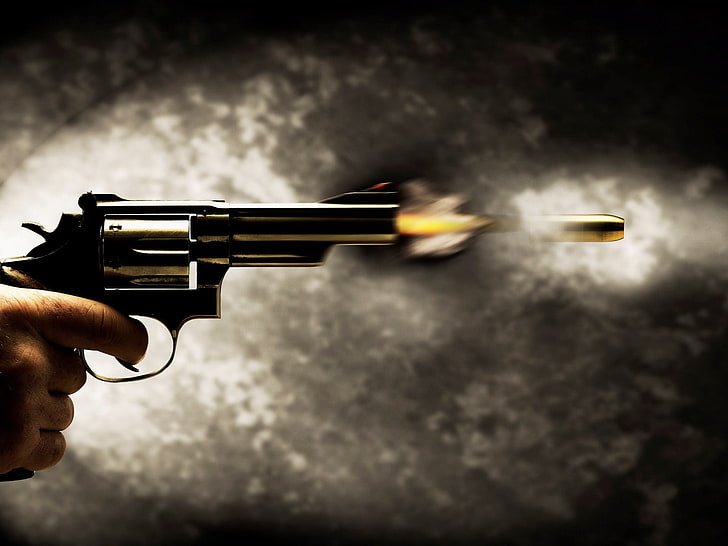 HD wallpaper: silver and black revolver, 149, shot, bullet, Gun, handgun,  weapon | Wallpaper Flare