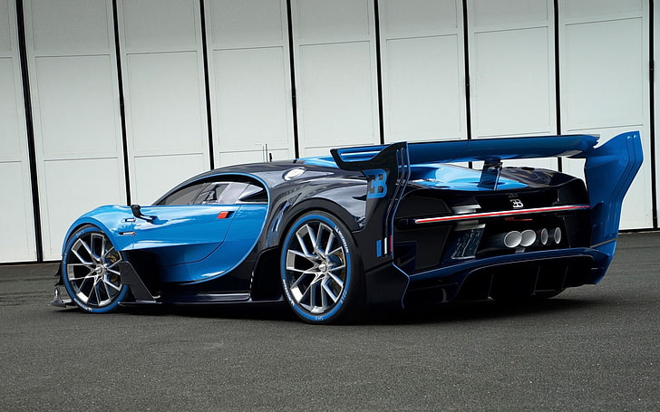 Bugatti Vision Gran Turismo, car, blue cars, vehicle, side view, HD wallpaper