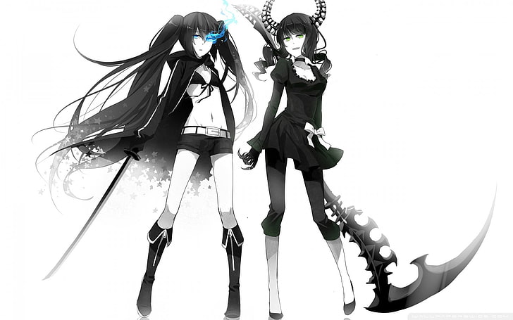 anime, Black Rock Shooter, Dead Master, white background, two people