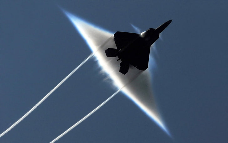 stealth plane breaking sound wave, aircraft, sonic booms, F-22 Raptor, HD wallpaper