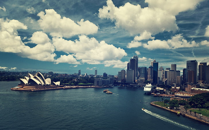Sydney Opera House, sky, cityscape, Australia, urban, building, HD wallpaper
