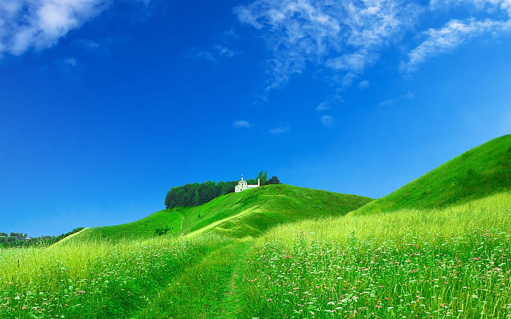 Dream home on the green hillside, HD wallpaper
