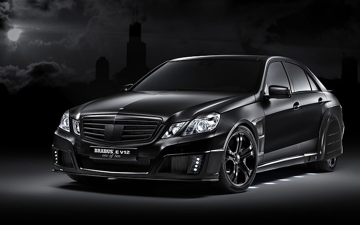 black Mercedes-Benz E-class sedan, tuning, E V12, Brabus, car, HD wallpaper