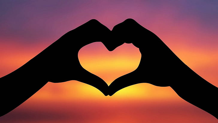 Hands forming a heart, silhouette of hands forming heart, photography, HD wallpaper