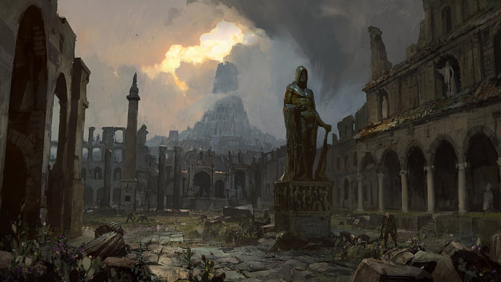 statue surrounded by structures digital wallpaper, Path of Exile