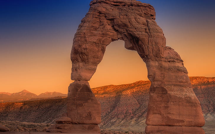 USA, rock, sky, landscape, nature, sunset, mountains, Utah, HD wallpaper