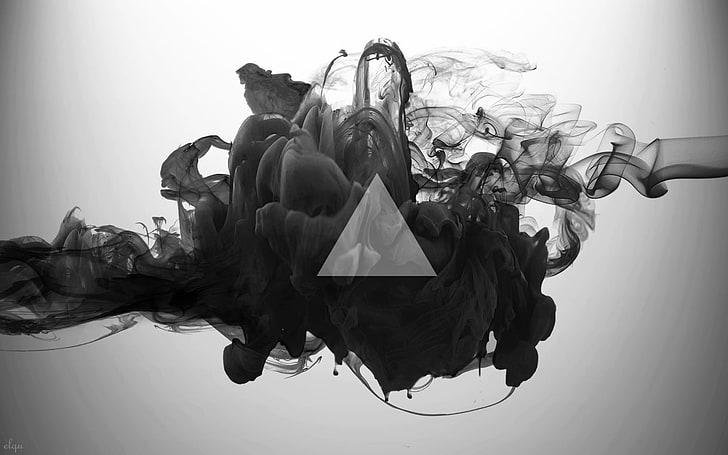 smoke and triangle digital art, abstract, monochrome, backgrounds, HD wallpaper