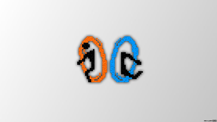 red and blue illustration, Portal (game), Portal 2, pixel art