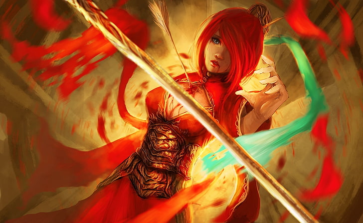 red haired female anime character illustration, fantasy art, artwork, HD wallpaper