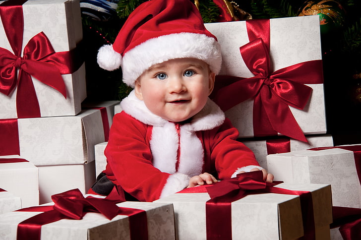 HD wallpaper: baby, blue, christmas, cute, eyes, gift, hat, santa, smile |  Wallpaper Flare