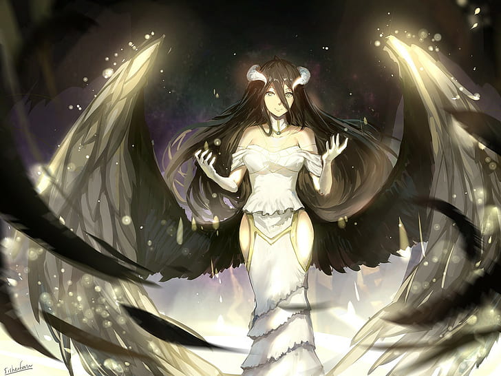 Albedo (OverLord), anime girls, wings, horns, Overlord (anime), HD wallpaper