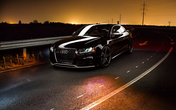 black Audi sedan, night, rs5, transportation, mode of transportation, HD wallpaper