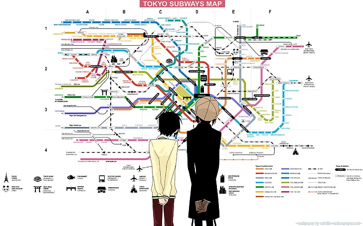 black haired cartoon character, anime, subway, map, diagrams