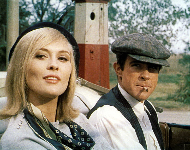 bonnie and clyde, 1967, clyde barrow, bonnie parker, warren beatty, faye dunaway, women's black and brown scarf