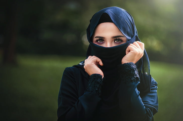 women's black hijab headdress, girl, islam, eyes, cute, middle Eastern Ethnicity, HD wallpaper