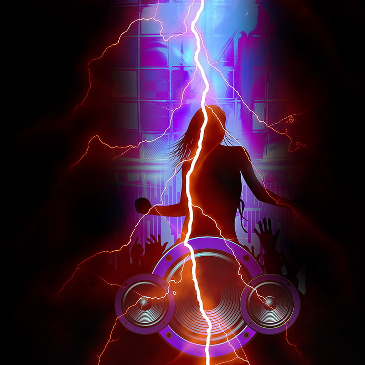 silhouette of woman dancing illustration, girl, loudspeakers, HD wallpaper