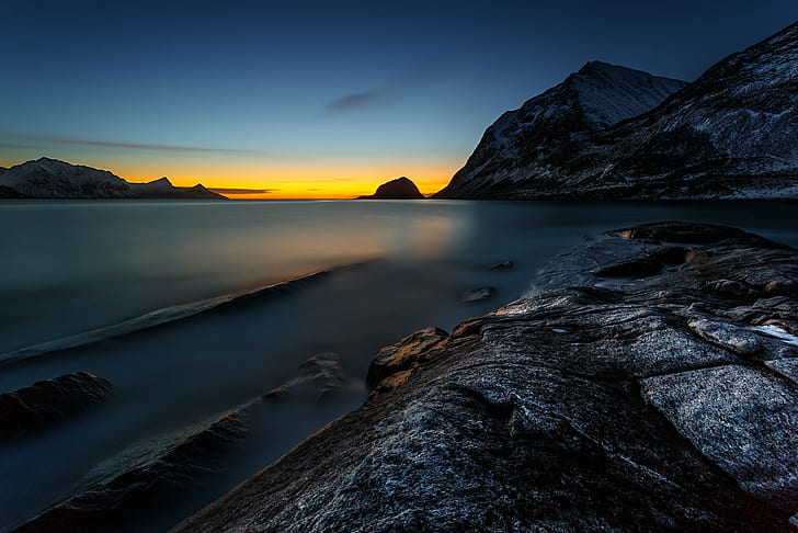 landscape photography of mountain near sea, norway, norway, haukland, HD wallpaper