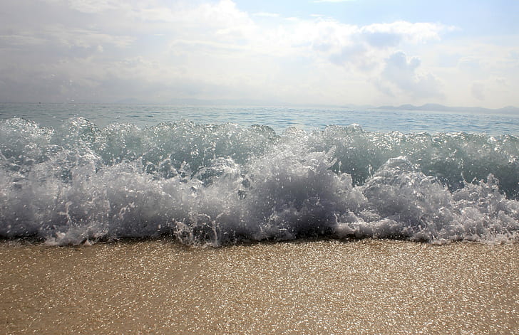 waves, beach, sand, sunlight