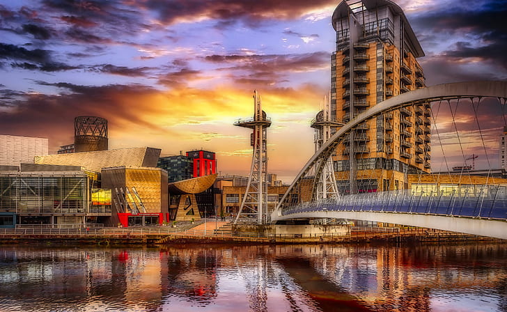 the city, Manchester, Salford Quays, HD wallpaper