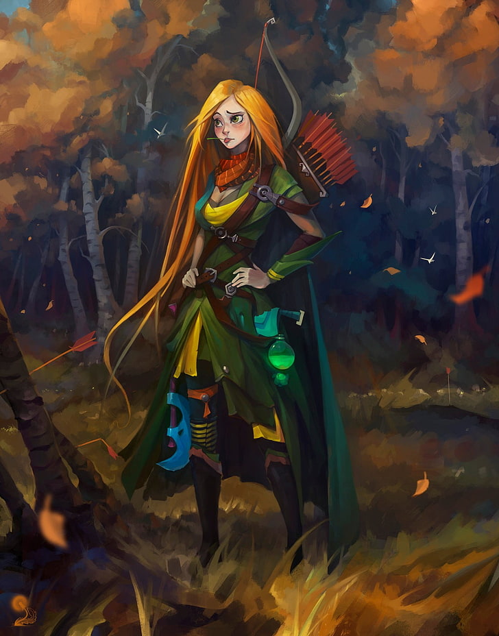 female archer illustration, Dota 2, Windrunner, Windranger, fantasy art, HD wallpaper