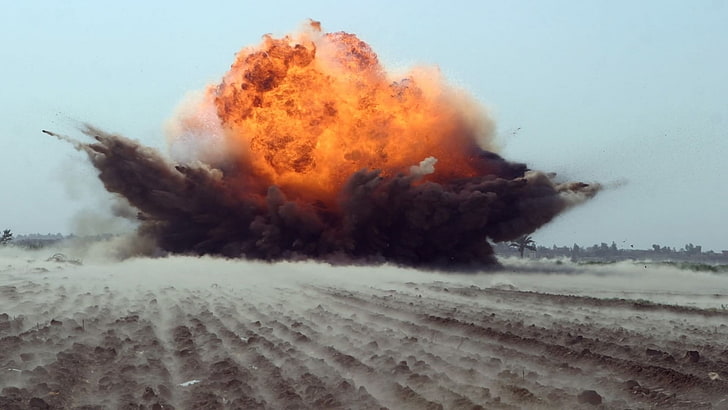 orange fire, explosion, smoke, smoke - physical structure, exploding