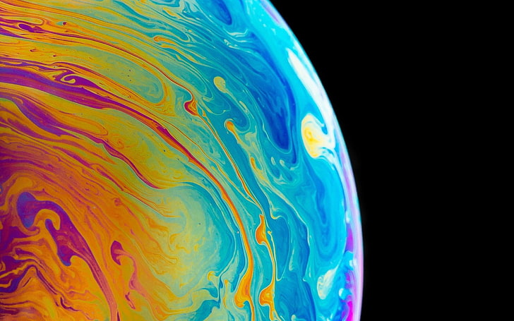 colorful, soap, bubble, black, abstract, sphere, shapes, multi colored