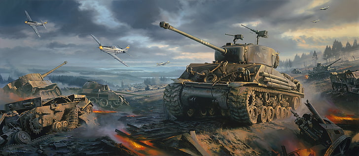gray military tank illustration, war, art, painting, ww2, Movie, HD wallpaper