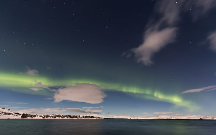 Aurora Borealis Northern Lights Night Green Stars Clouds HD, picture of green aurora borealis