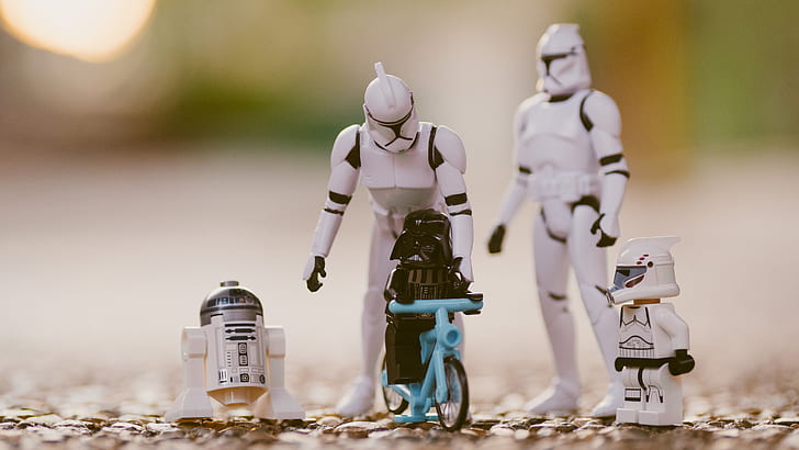 closeup, macro, Star Wars, toys, R2-D2, Darth Vader, clone trooper